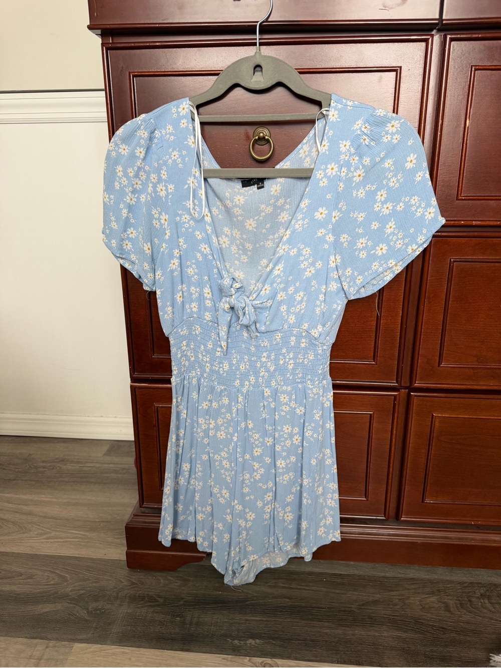 Love Tree Light Blue Daisy Tie-Front Romper